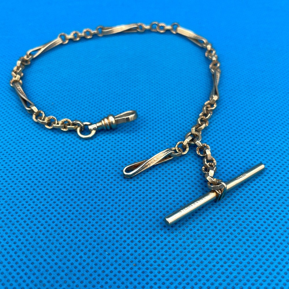Antique OMD Silver Tone Metal 12 Inch Decorative T-Bar Pocket Watch Chain